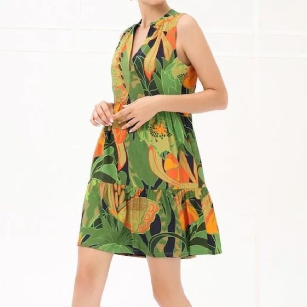 Julie Brown Tropical Silk Sleeveless‎ Dress - Small